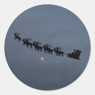 Silhouette Santa & Reindeer Runder Aufkleber