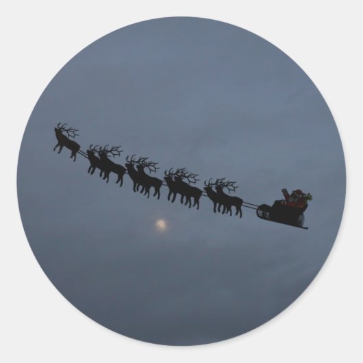 Silhouette Santa & Reindeer Runder Aufkleber (Vorderseite)