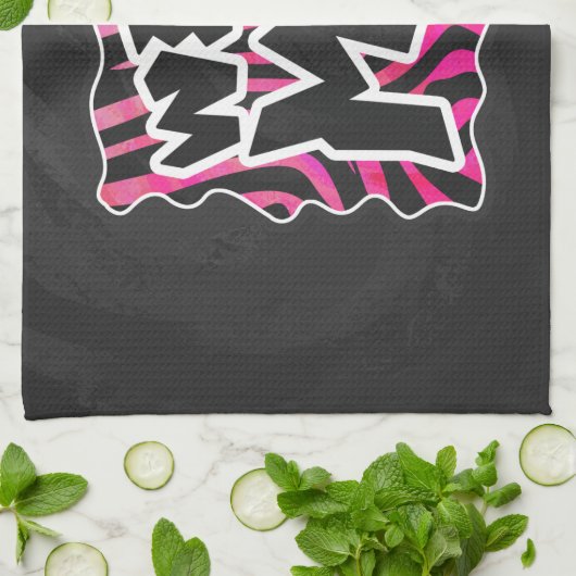 Silhouette Schwarz und Heiß Rosa Zebra Geschirrtuch (Gefaltet)