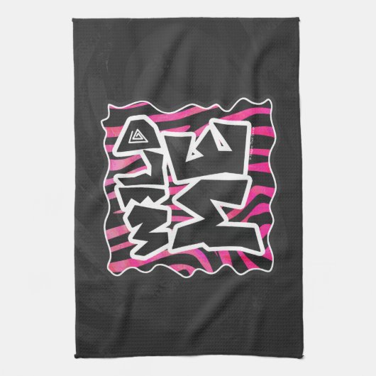 Silhouette Schwarz und Heiß Rosa Zebra Geschirrtuch (Vertikal)