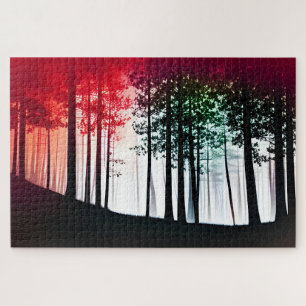 Silhouette Schwarz-Weiß-Bäume mit Roter Invasion Puzzle