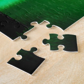 Silhouette Schwarze Bäume mit Gelb- und Grünnebel Puzzle (Seite)