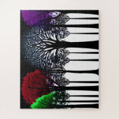 Silhouette Schwarze Bäume mit Grün Rot und Lila Puzzle (Vertikal)