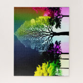 Silhouette Schwarze Bäume mit Regenbogenuntergrund Puzzle (Vertikal)