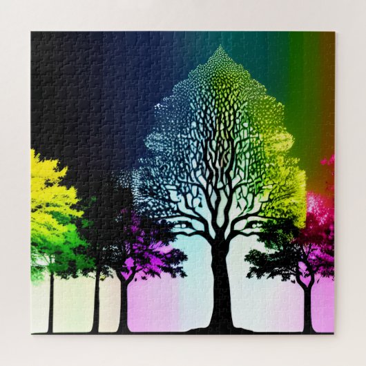Silhouette Schwarze Bäume mit weichen Rainbow-Farb Puzzle (Horizontal)