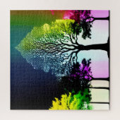 Silhouette Schwarze Bäume mit weichen Rainbow-Farb Puzzle (Vertikal)