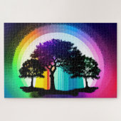 Silhouette Schwarze Bäume umgeben von Rainbow Hues Puzzle (Horizontal)