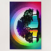 Silhouette Schwarze Bäume umgeben von Rainbow Hues Puzzle (Vertikal)