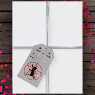 Silhouette Schwarze Katze mit Sternen rotes Pentag Geschenkanhänger