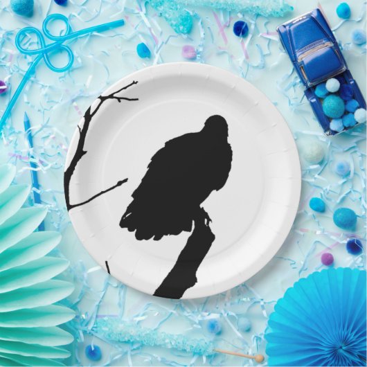 Silhouette-schwarzer u. weißer Geier-Raubvogel Pappteller (Party)