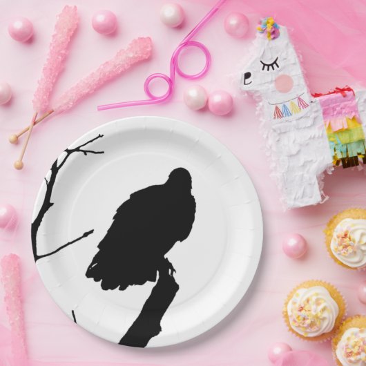 Silhouette-schwarzer u. weißer Geier-Raubvogel Pappteller (Party)