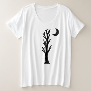 Silhouette Schwarzer Waldbaum mit Halbmond Große Größe T-Shirt