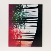 Silhouette Schwarzwald mit roter Farbeinwirkung Puzzle (Vertikal)