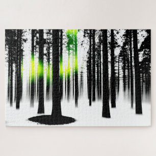 Silhouette Schwarzwald mit seltsamem Grün Puzzle
