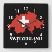 Silhouette Schweiz Quadratische Wanduhr (Vorderseite)