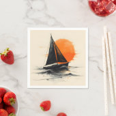Silhouette Segelboot Sketch mit Orange Sun Serviette (Beispiel)