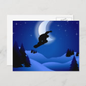 Silhouette Snowboarden - Nachts Postkarte (Vorne/Hinten)