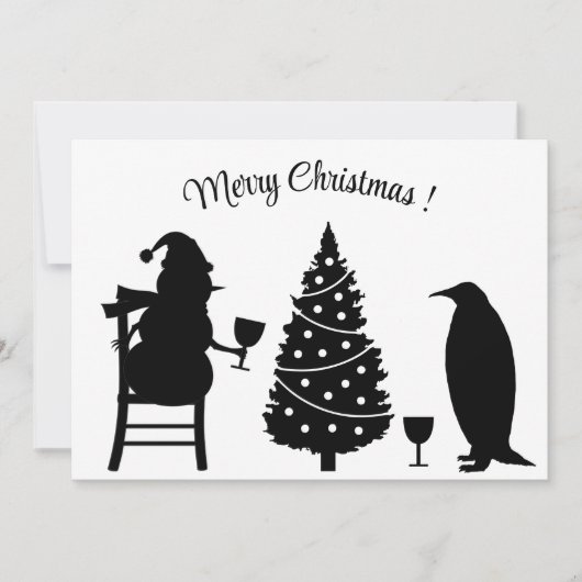 Silhouette Snowman Pinguin Weihnachten elegant Einladung (Vorderseite)