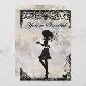 Silhouette Teen Girl and Hearts Birthday Einladung (Vorne/Hinten)