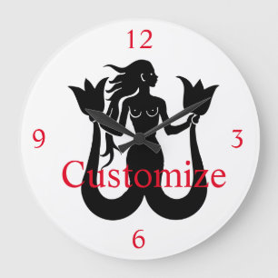 Silhouette Thunder_Cove mit zwei Schwänzen Mermaid Große Wanduhr