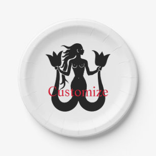 Silhouette Thunder_Cove mit zwei Schwänzen Mermaid Pappteller