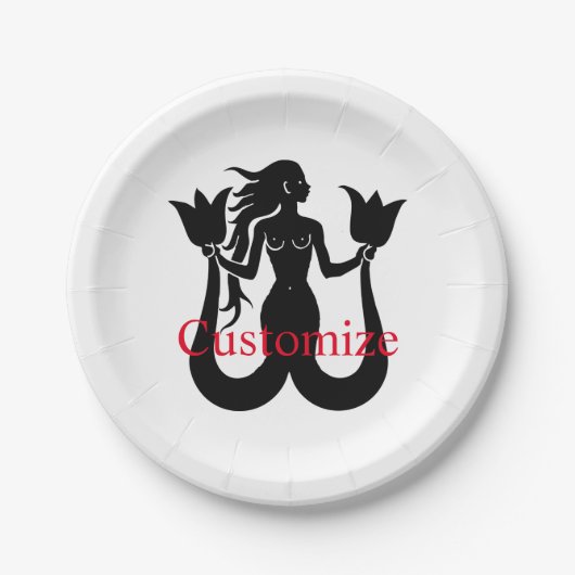 Silhouette Thunder_Cove mit zwei Schwänzen Mermaid Pappteller (Vorderseite)