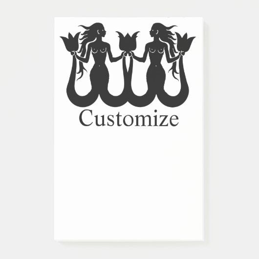 Silhouette Thunder_Cove mit zwei Schwänzen Mermaid Post-it Klebezettel (Vorderseite)
