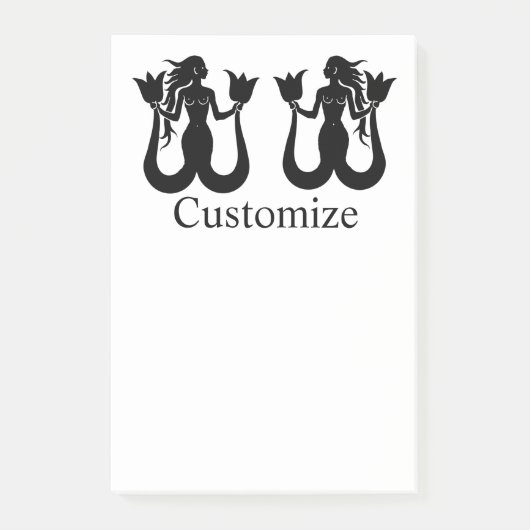 Silhouette Thunder_Cove mit zwei Schwänzen Mermaid Post-it Klebezettel (Vorderseite)