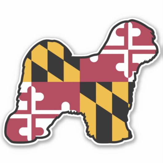 Silhouette Tibeter Terrier Dog mit Maryland Flag Aufkleber (Vorderseite)