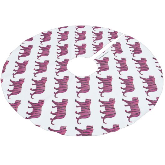 Silhouette Tiger Rosa und Schwarz Polyester Weihnachtsbaumdecke (Schrägansicht)