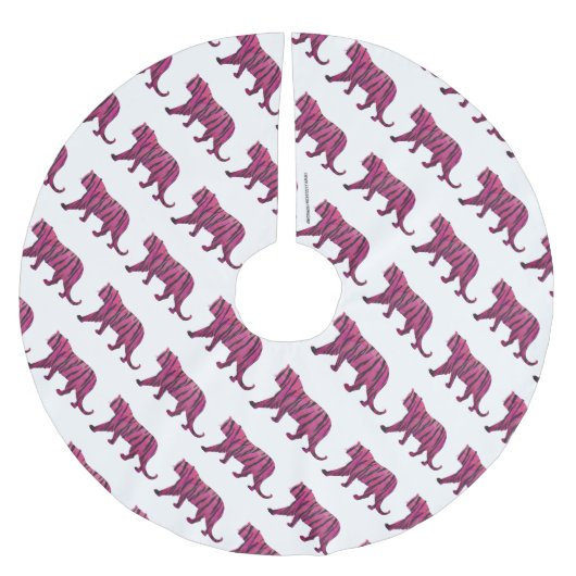 Silhouette Tiger Rosa und Schwarz Polyester Weihnachtsbaumdecke (Vorderseite)