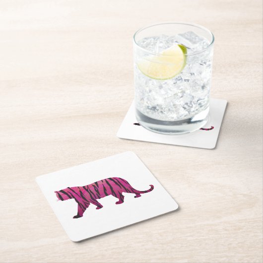 Silhouette Tiger Rosa und Schwarz Rechteckiger Pappuntersetzer (Vor Ort)