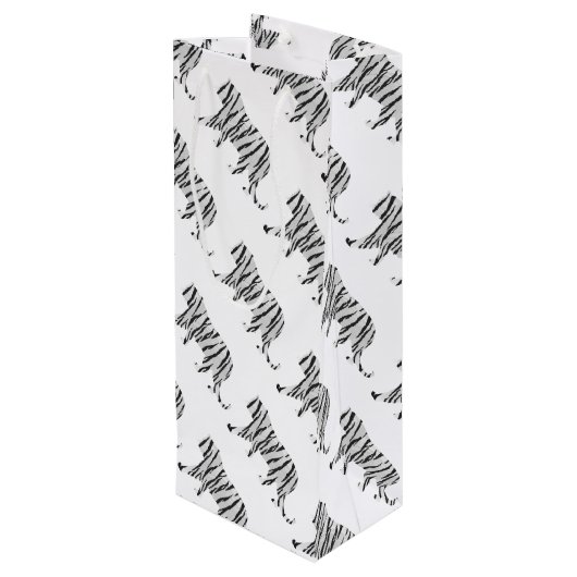 Silhouette Tiger Schwarz/Weiß Geschenktüte Für Weinflaschen (Rückseite Schrägansicht)