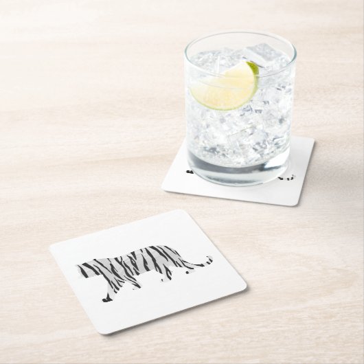 Silhouette Tiger Schwarz/Weiß Rechteckiger Pappuntersetzer (Vor Ort)