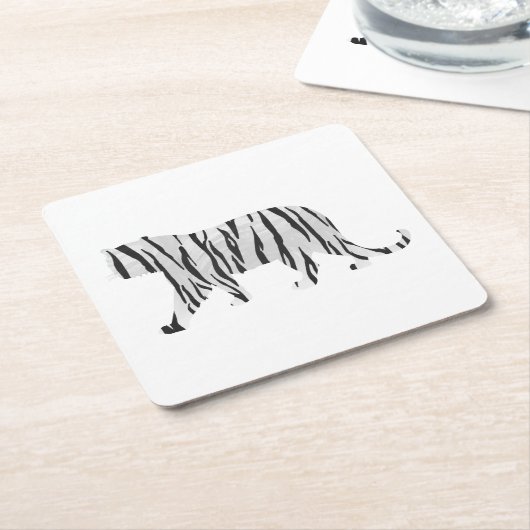 Silhouette Tiger Schwarz/Weiß Rechteckiger Pappuntersetzer (angewinkelt)