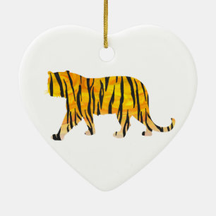 Silhouette-Tiger-Schwarzes und Orange Keramik Ornament