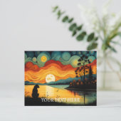 Silhouette Tiger Sunset Lake Postkarte (Stehend Vorderseite)