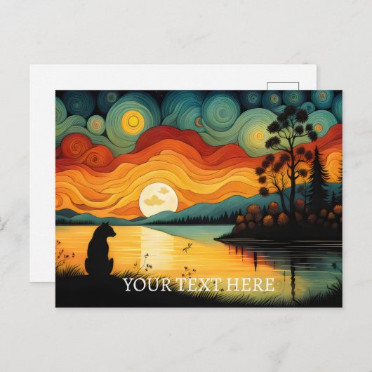 Silhouette Tiger Sunset Lake Postkarte (Vorne/Hinten)