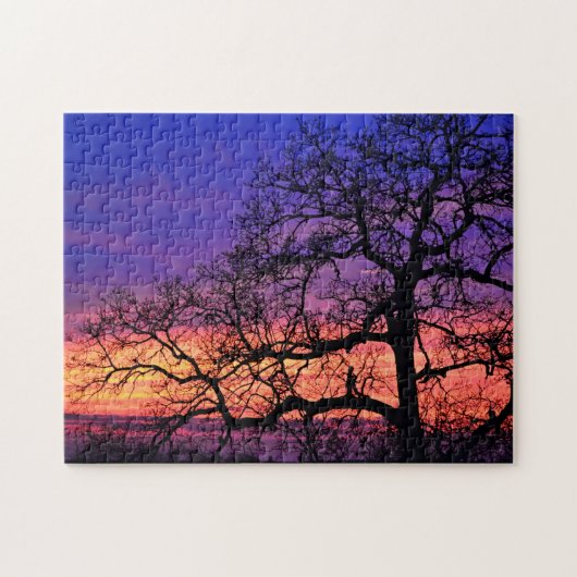 Silhouette Tree und brillantes Sonnenuntergang Puz Puzzle (Horizontal)