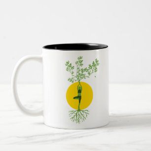 Silhouette Tree Yoga Meditation Zweifarbige Tasse