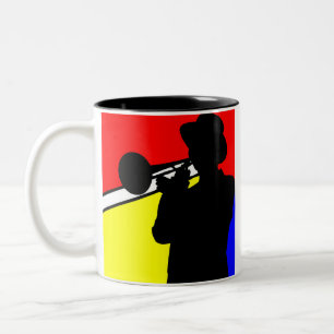Silhouette Trombonespieler, mondrian Artkunst Zweifarbige Tasse