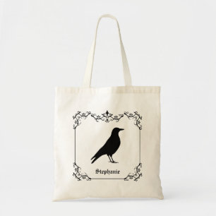Silhouette und dekorative Wirbel von Crow Bird Tragetasche