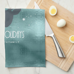 Silhouette und Schneeflocken Aquamarin ID861 Geschirrtuch