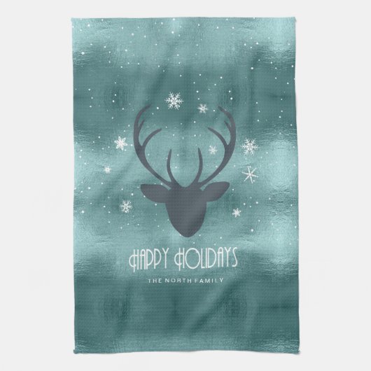 Silhouette und Schneeflocken Aquamarin ID861 Geschirrtuch (Vertikal)