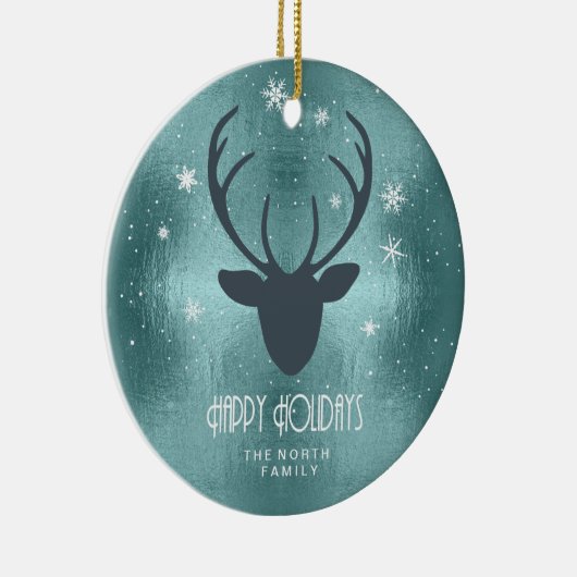 Silhouette und Schneeflocken Aquamarin ID861 Keramik Ornament (Rechts)