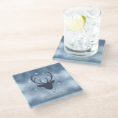 Silhouette und Schneeflocken Blaue ID861 Glasuntersetzer (Schrägansicht)