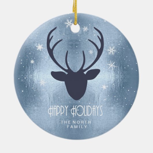 Silhouette und Schneeflocken Blaue ID861 Keramik Ornament (Hinten)