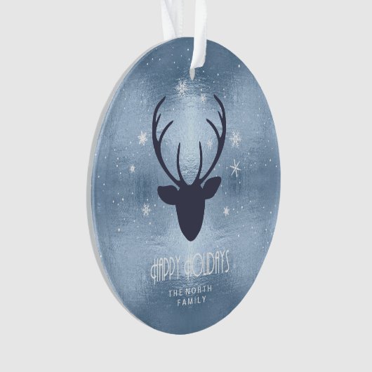 Silhouette und Schneeflocken Blaue ID861 Ornament (Vorderseite)