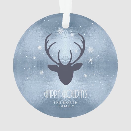 Silhouette und Schneeflocken Blaue ID861 Ornament (Rückseite)