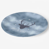 Silhouette und Schneeflocken Blaue ID861 Pappteller (Schrägansicht)